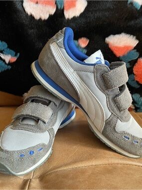 PUMA Kids Gray & Blue Velcro Sneakers
